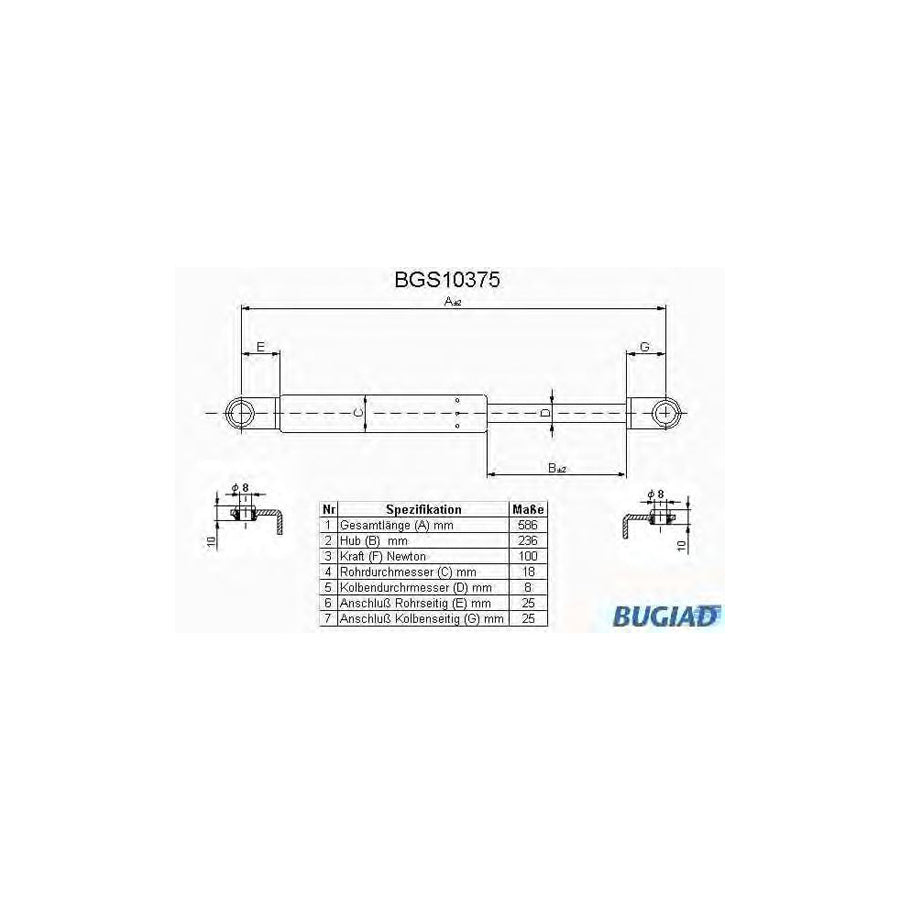 BUGIAD Bgs10375 Tailgate Strut for Suzuki Vitara I Off-Road (Et, Ta, Td)
