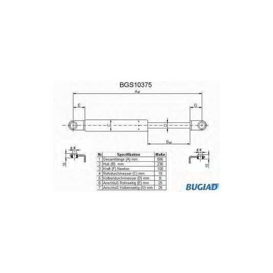 BUGIAD Bgs10375 Tailgate Strut for Suzuki Vitara I Off-Road (Et, Ta, Td)