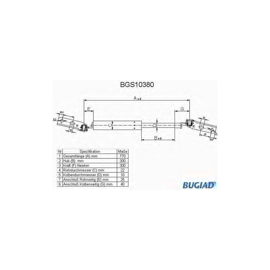 BUGIAD Bgs10380 Tailgate Strut for Toyota Carina Hatchback (T17)