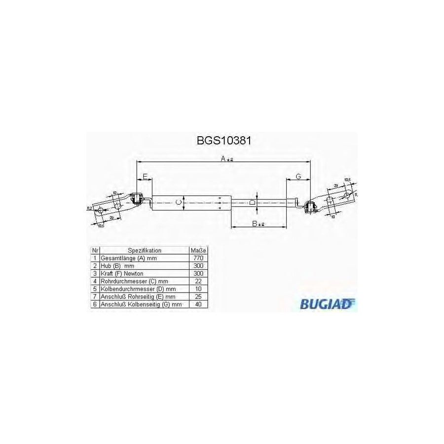 BUGIAD Bgs10381 Tailgate Strut for Toyota Carina Hatchback (T17)