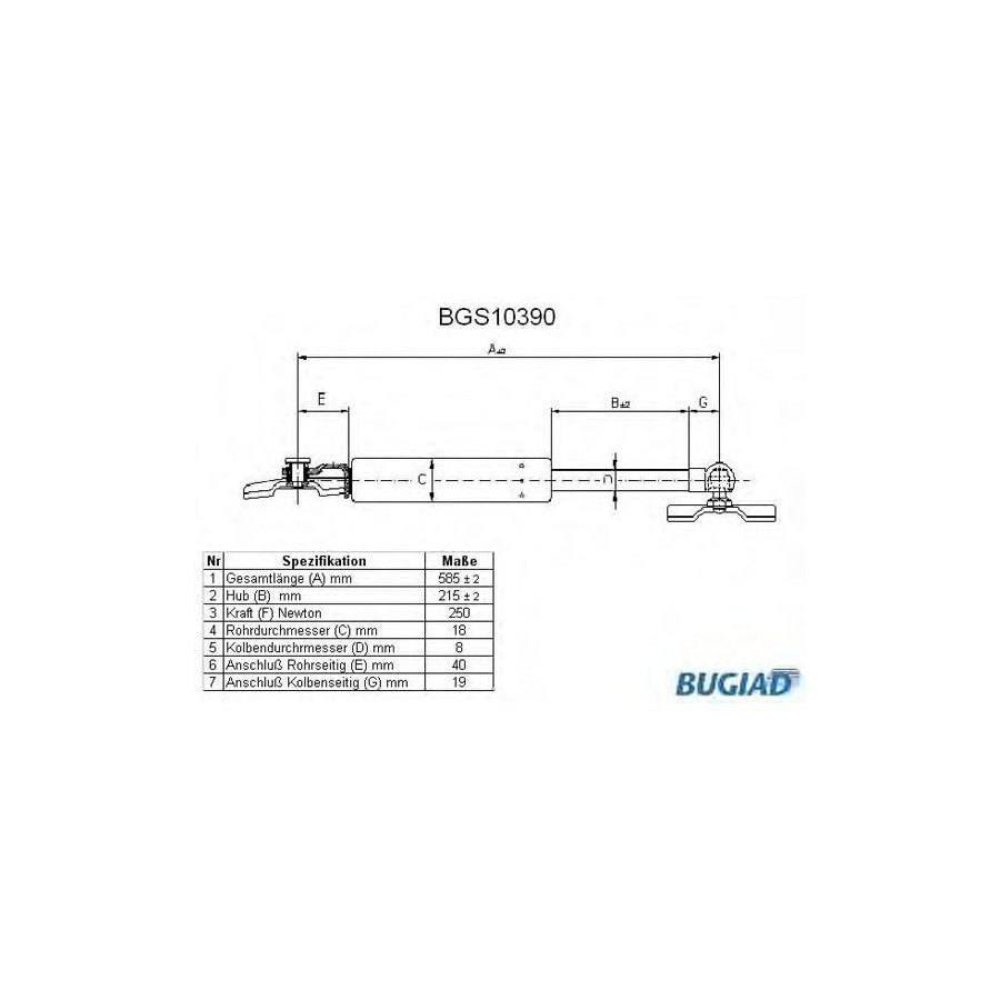 BUGIAD Bgs10390 Tailgate Strut for Toyota Corolla VI Compact (E90)