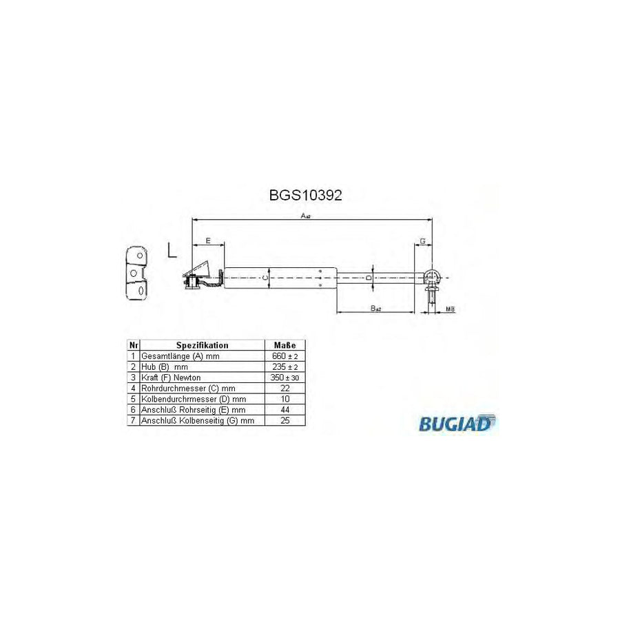 BUGIAD Bgs10392 Tailgate Strut for Toyota Corolla VI Liftback (E90)