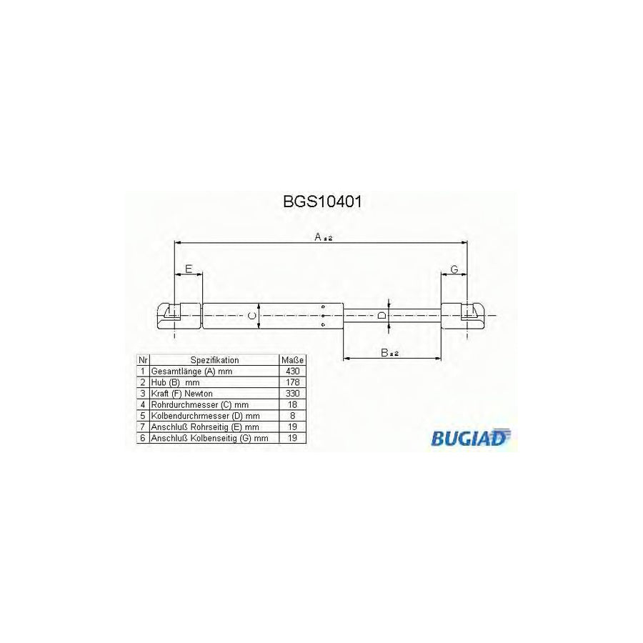 BUGIAD Bgs10401 Tailgate Strut for VW Polo
