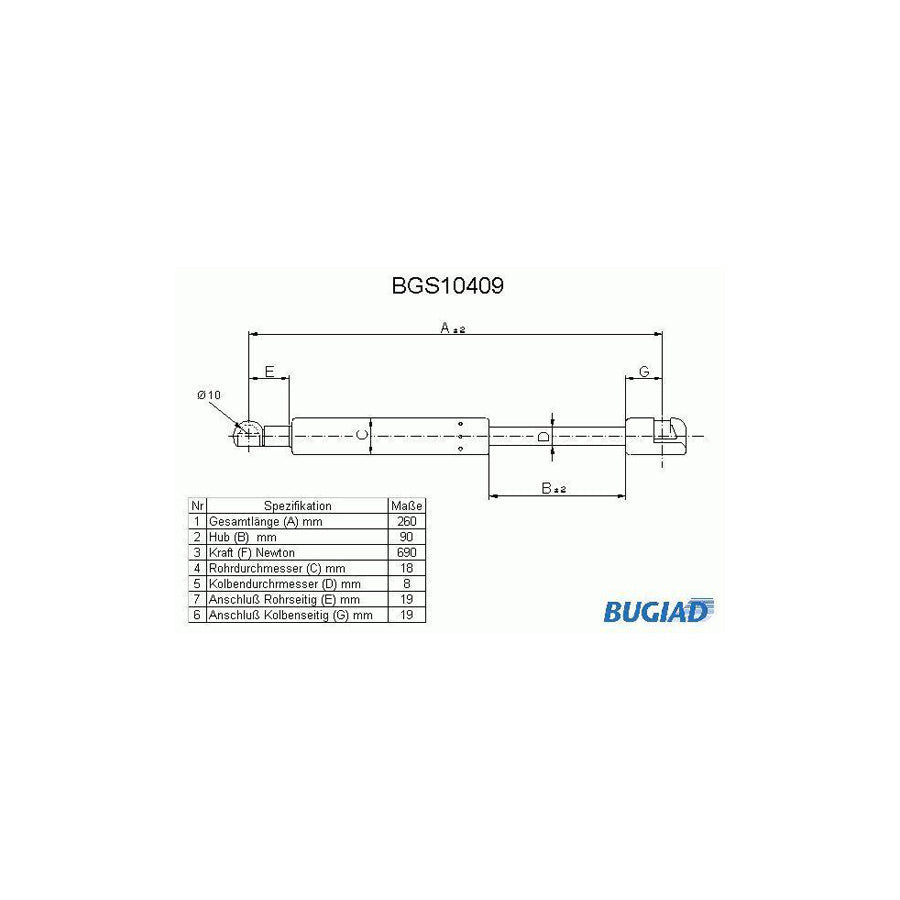 BUGIAD Bgs10409 Tailgate Strut for VW Vento (1H2)