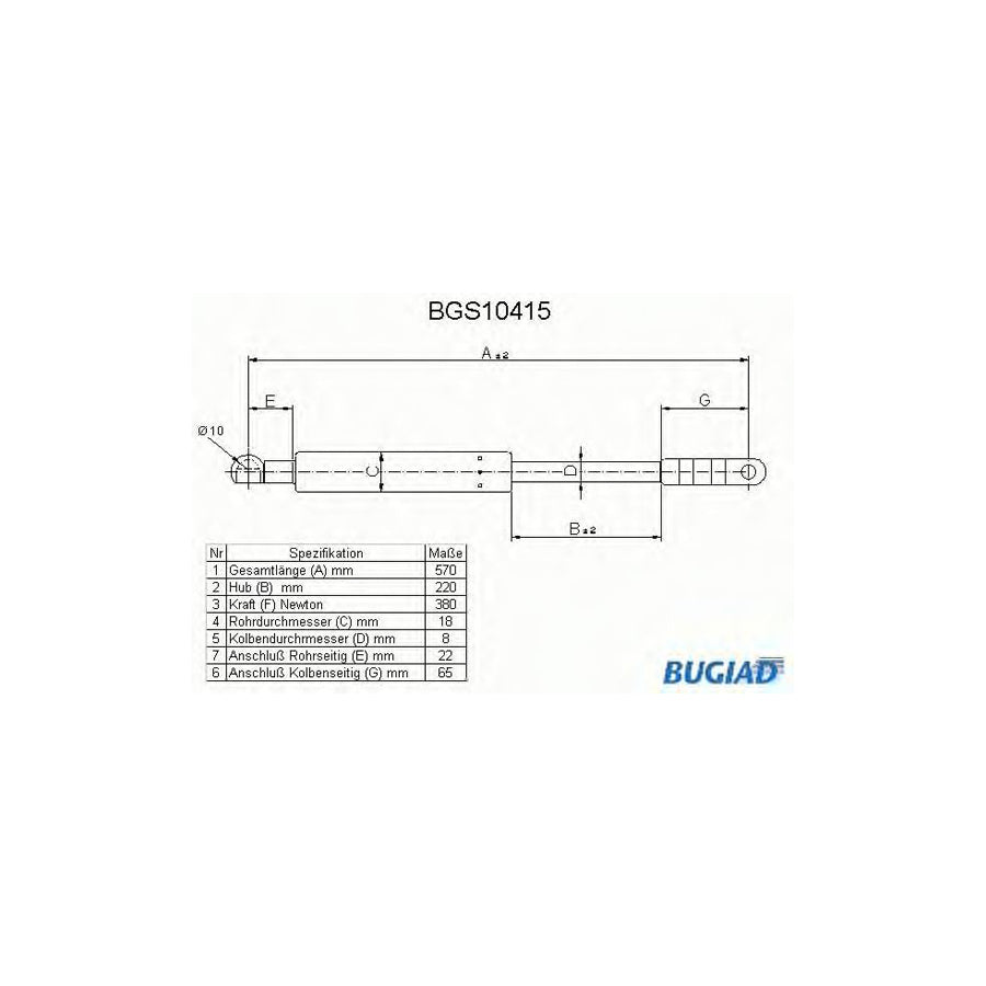 BUGIAD Bgs10415 Tailgate Strut