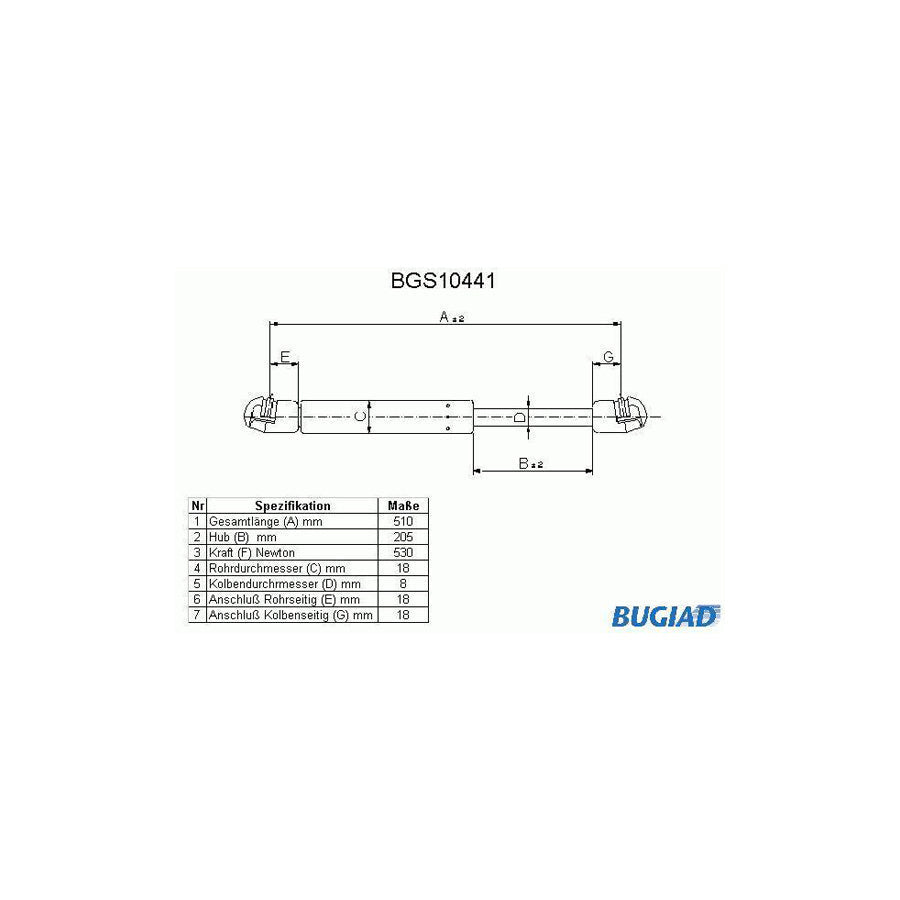 BUGIAD Bgs10441 Tailgate Strut
