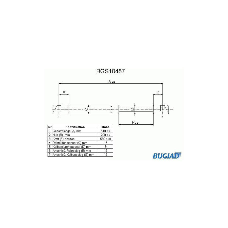 BUGIAD Bgs10487 Tailgate Strut for Seat Toledo I Hatchback (1L)