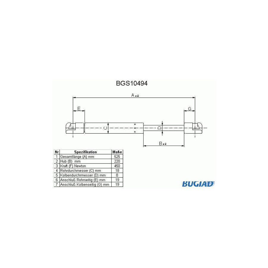 BUGIAD Bgs10494 Tailgate Strut