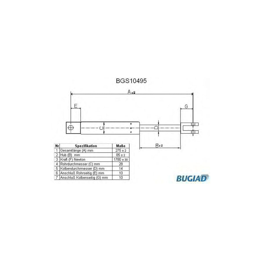 BUGIAD Bgs10495 Tailgate Strut