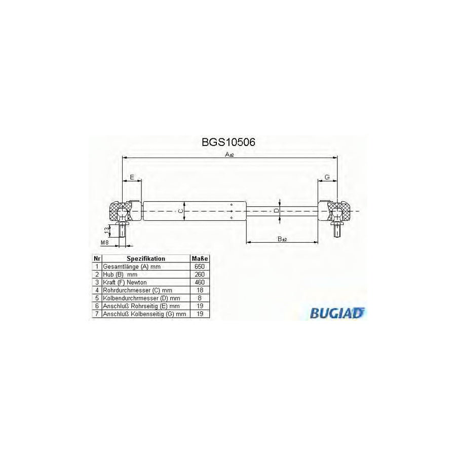 BUGIAD Bgs10506 Tailgate Strut for Mitsubishi Galant VI Hatchback (E30)