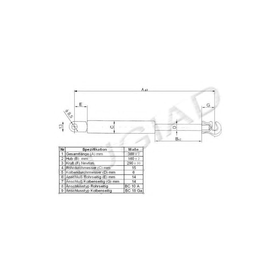 BUGIAD Bgs10550 Tailgate Strut
