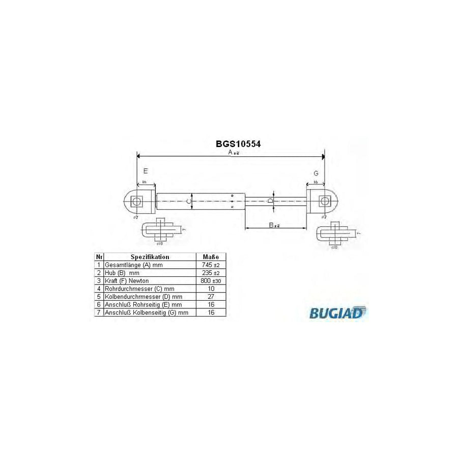 BUGIAD Bgs10554 Tailgate Strut for Toyota Hiace