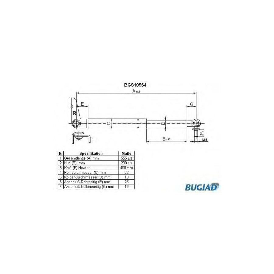 BUGIAD Bgs10564 Tailgate Strut for Toyota Corolla VI Estate (E90)