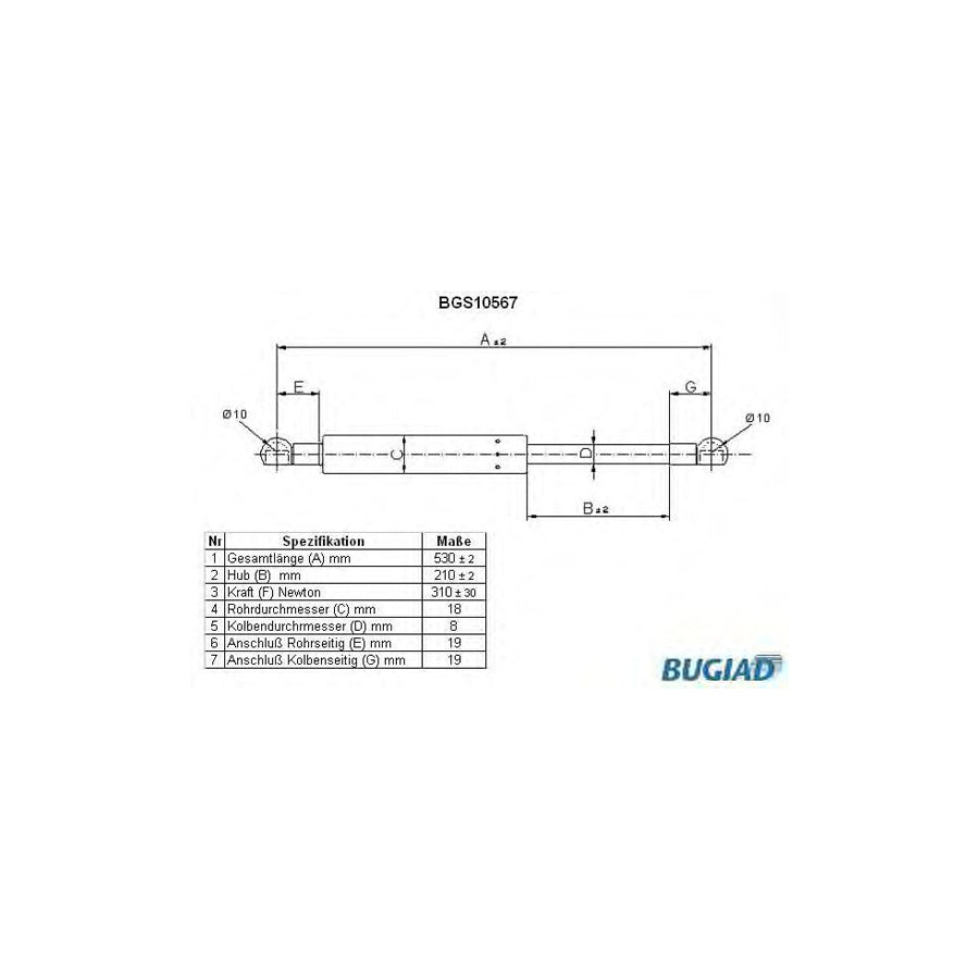 BUGIAD Bgs10567 Tailgate Strut