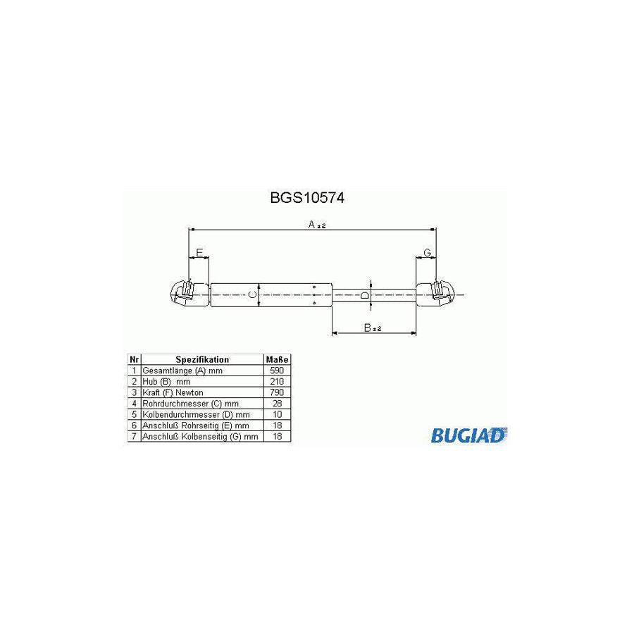 BUGIAD Bgs10574 Tailgate Strut