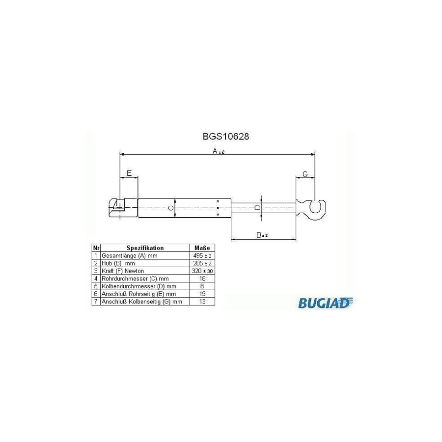 BUGIAD Bgs10628 Tailgate Strut for Volvo S70 (Ls, 874)