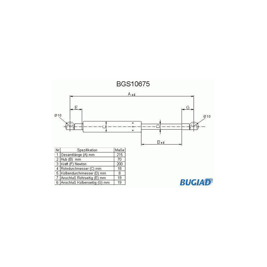 BUGIAD Bgs10675 Bonnet Strut for Fiat Multipla (186)