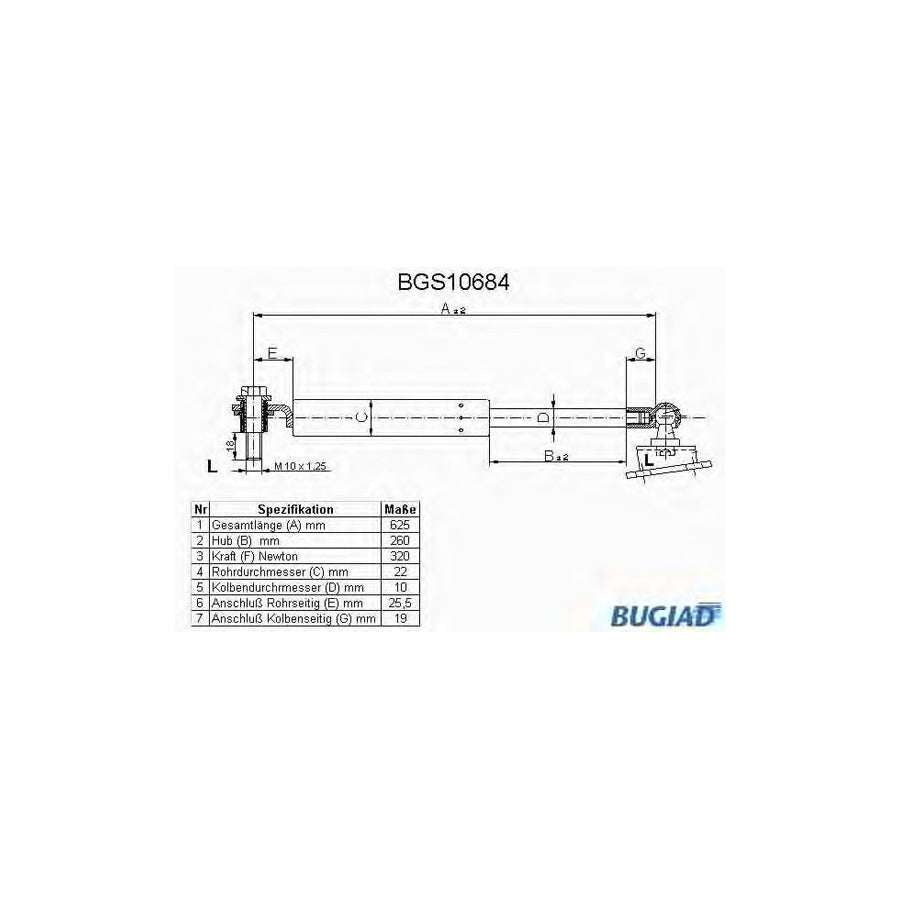 BUGIAD Bgs10684 Tailgate Strut for Honda CIVIC VI Hatchback (Ej, Ek)