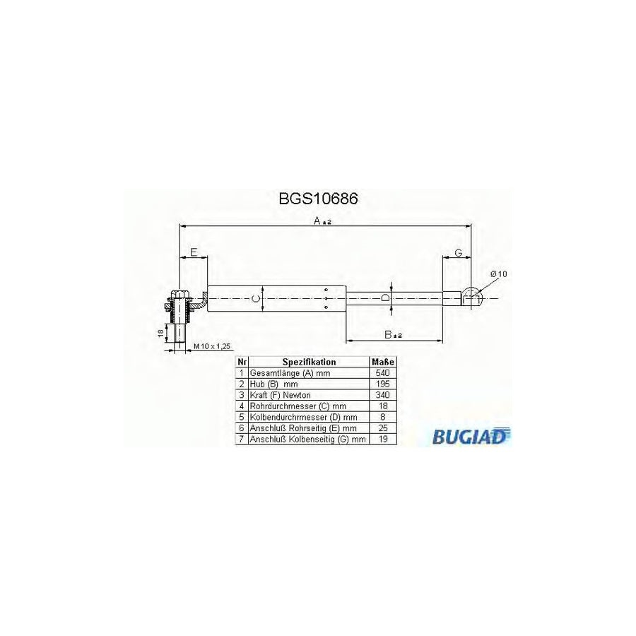 BUGIAD Bgs10686 Tailgate Strut for Honda Crx II Coupe (Ed, Ee)