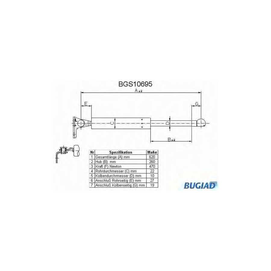 BUGIAD Bgs10695 Tailgate Strut for Mazda 626 III Estate (Gv)