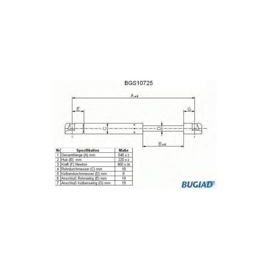 BUGIAD Bgs10725 Tailgate Strut for Renault Fuego