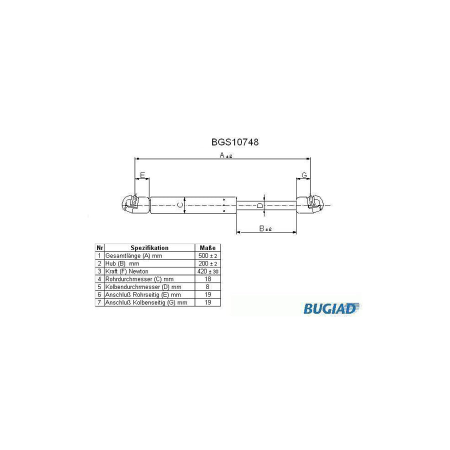 BUGIAD Bgs10748 Tailgate Strut for Audi A2 (8Z0)