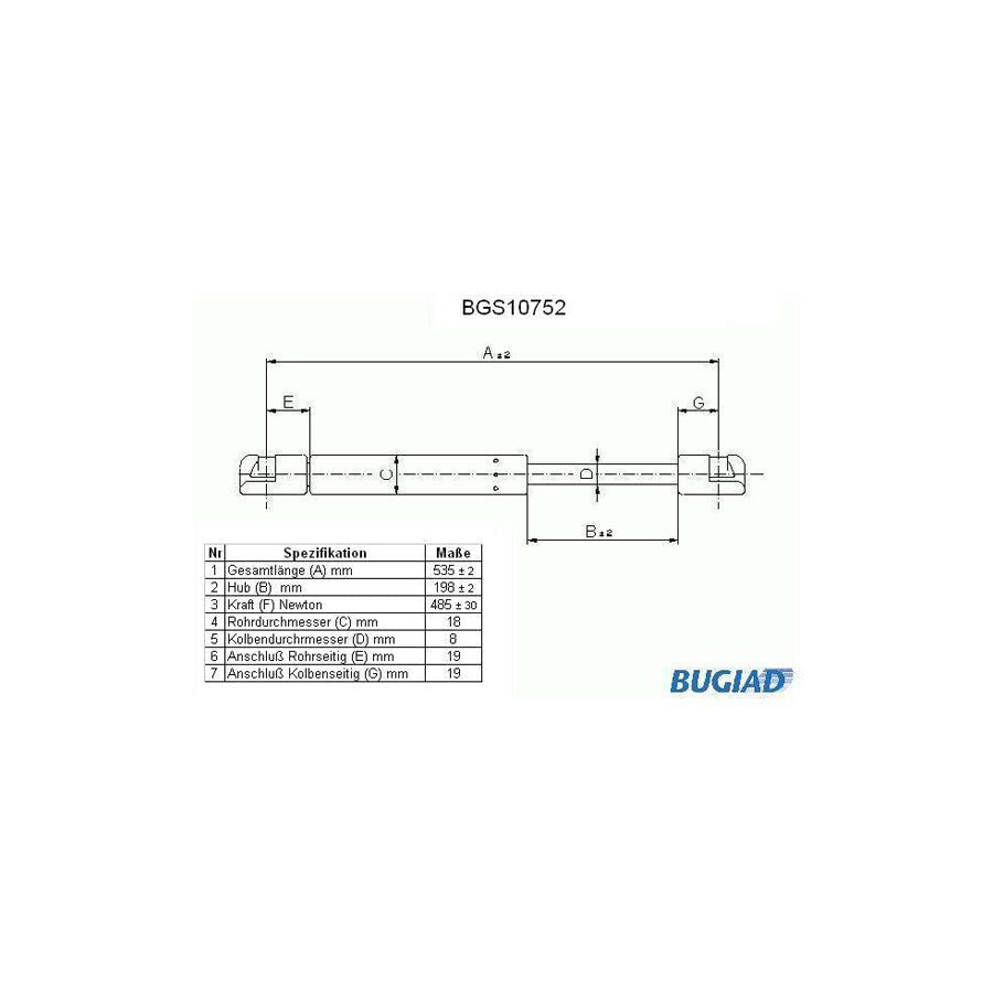 BUGIAD Bgs10752 Tailgate Strut for Ford Mondeo Mk3 Hatchback (B5Y)