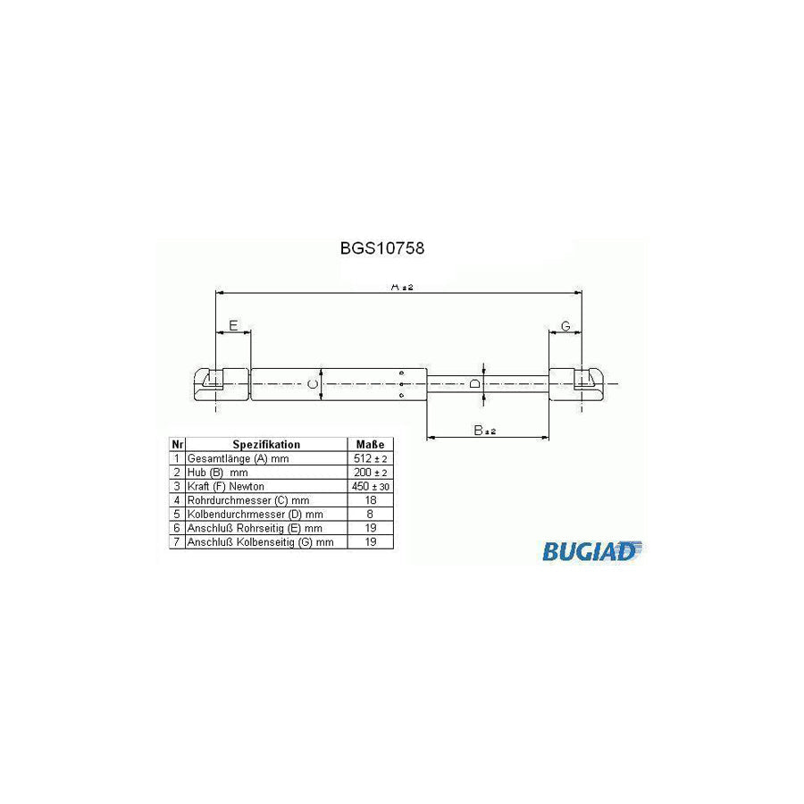 BUGIAD Bgs10758 Tailgate Strut for Citroen C5 I Hatchback