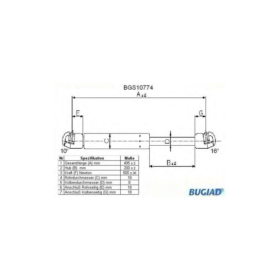 BUGIAD Bgs10774 Tailgate Strut for Skoda Octavia I Hatchback (1U2)