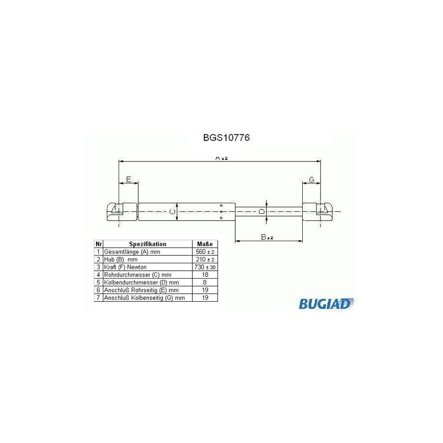 BUGIAD Bgs10776 Tailgate Strut for Renault Espace III (Je)