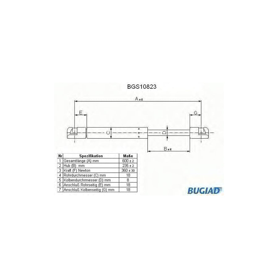 BUGIAD Bgs10823 Tailgate Strut