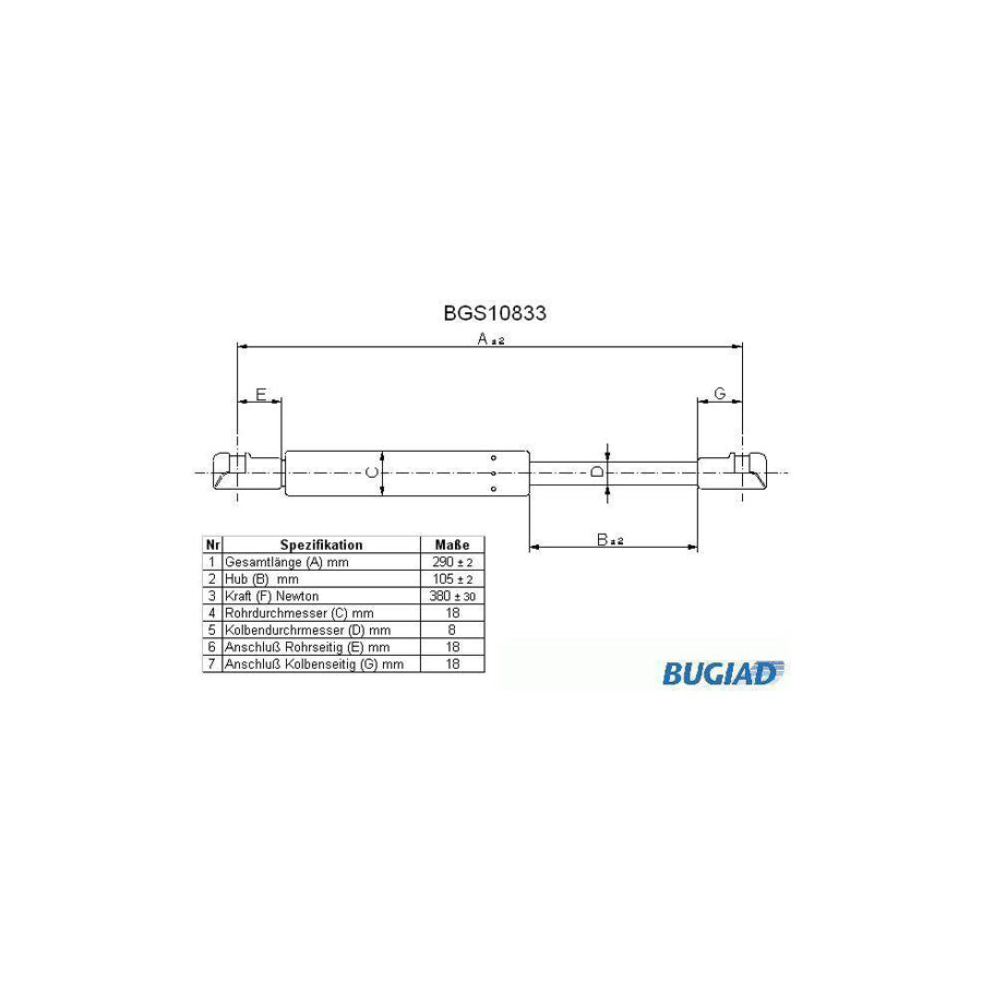 BUGIAD Bgs10833 Tailgate Strut