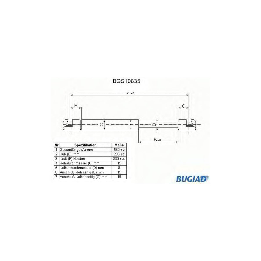 BUGIAD Bgs10835 Bonnet Strut Suitable for Mercedes-Benz S-Class Saloon (W220)