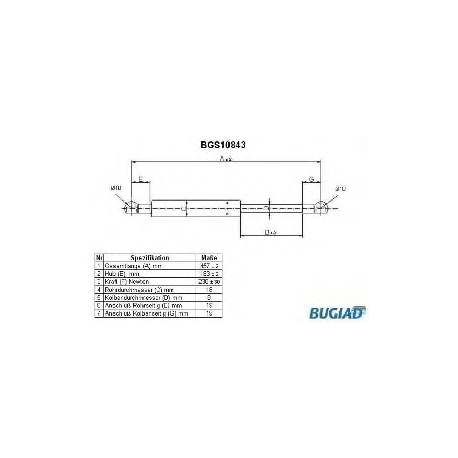BUGIAD Bgs10843 Tailgate Strut for Mitsubishi Colt IV (Ca0)