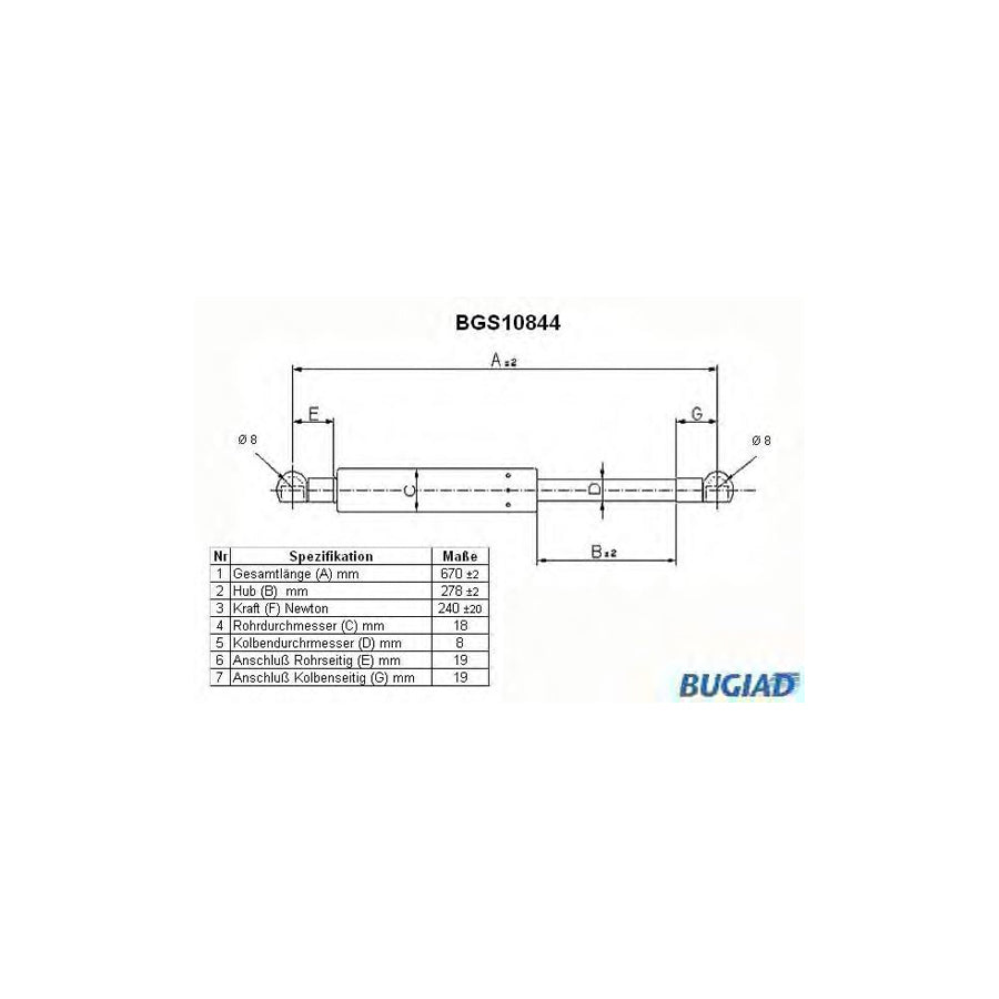 BUGIAD Bgs10844 Bonnet Strut for Fiat Coupe (175)