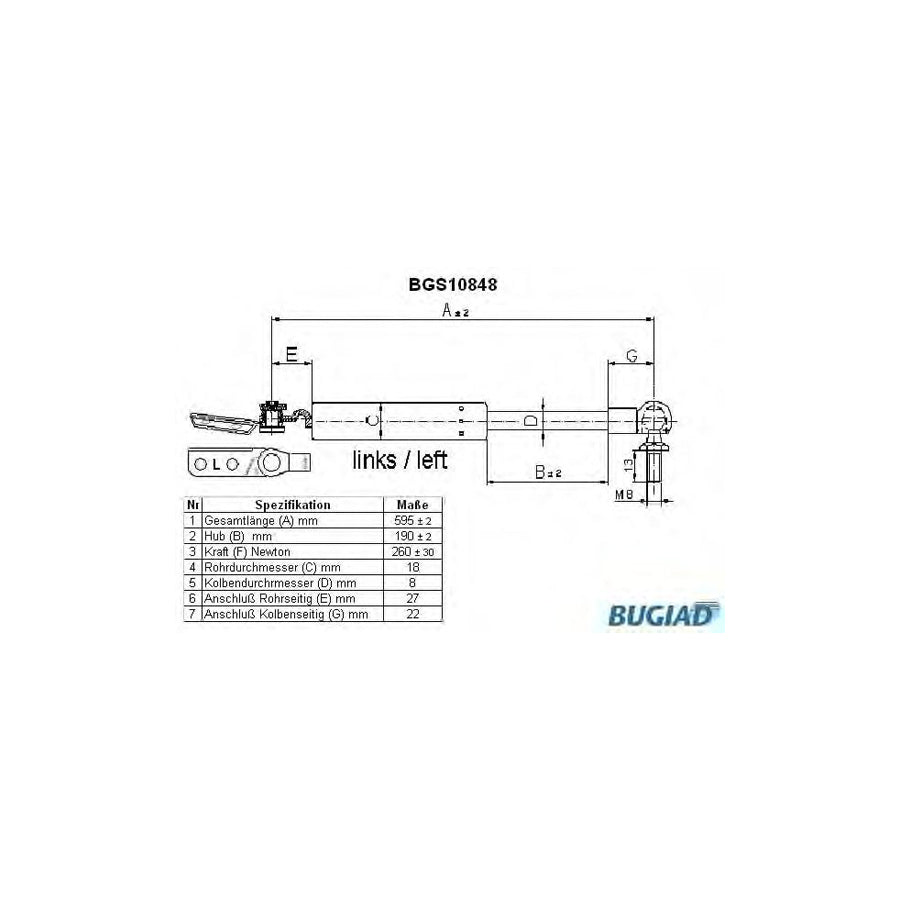 BUGIAD Bgs10848 Tailgate Strut for Daihatsu Charade IV Hatchback (G200, G202)