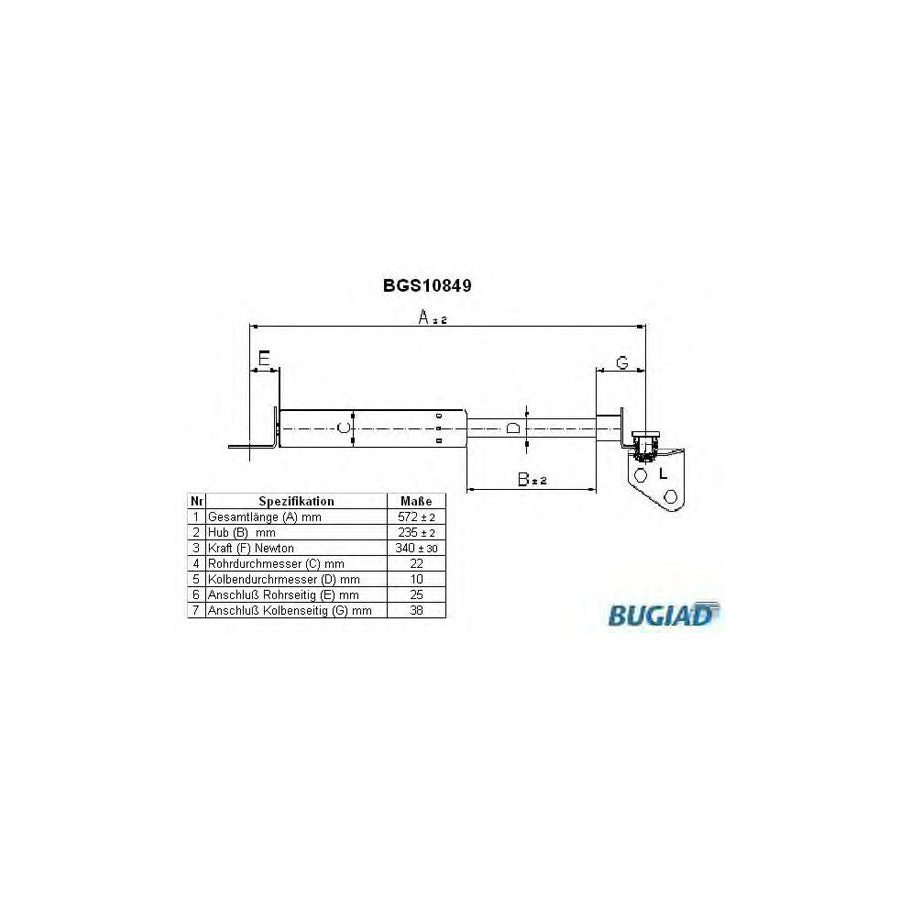 BUGIAD Bgs10849 Tailgate Strut for Daihatsu Cuore / Mira III (L201)