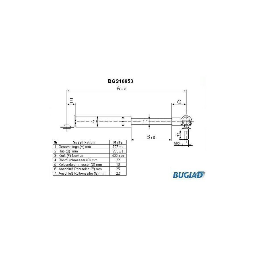 BUGIAD Bgs10853 Tailgate Strut for Honda Hr-V I (Gh)