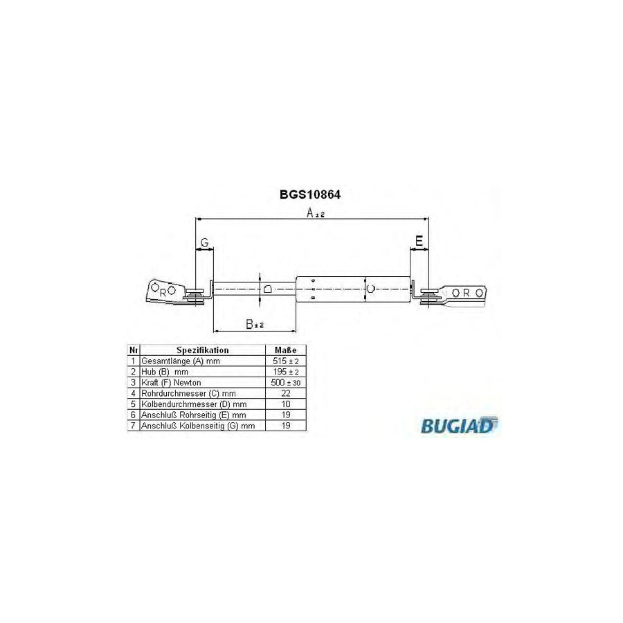 BUGIAD Bgs10864 Tailgate Strut for Mitsubishi Space Runner I (N1, N2)