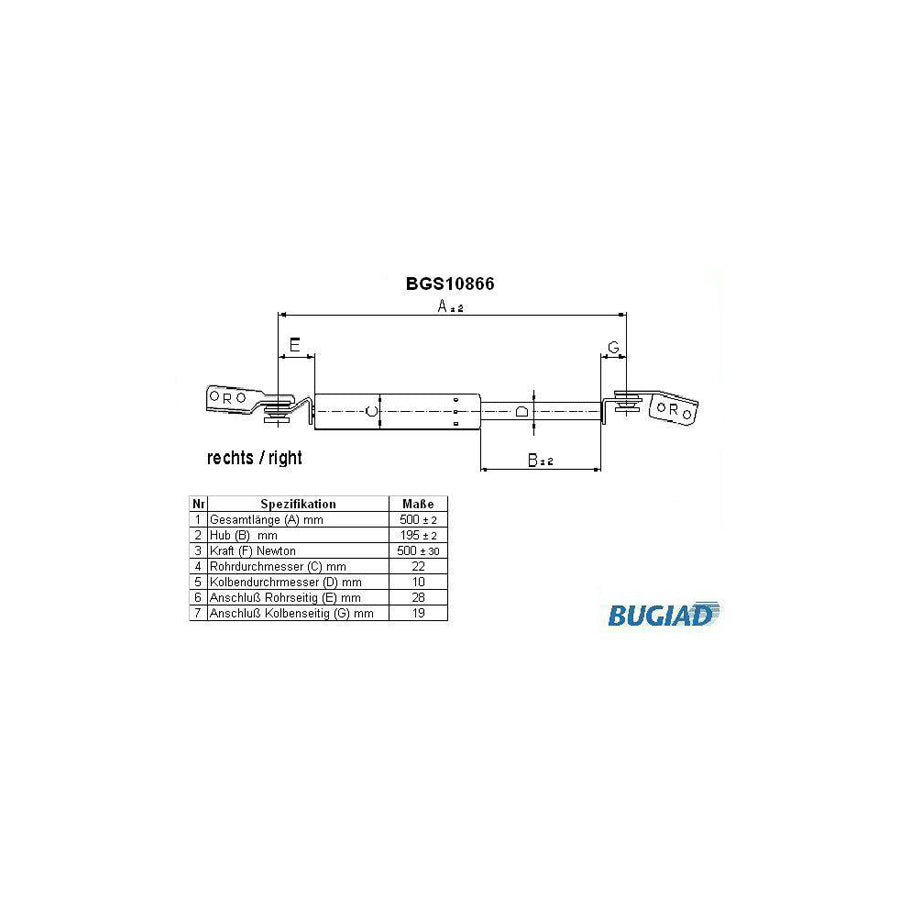 BUGIAD Bgs10866 Tailgate Strut for Mitsubishi Space Wagon II (N3)