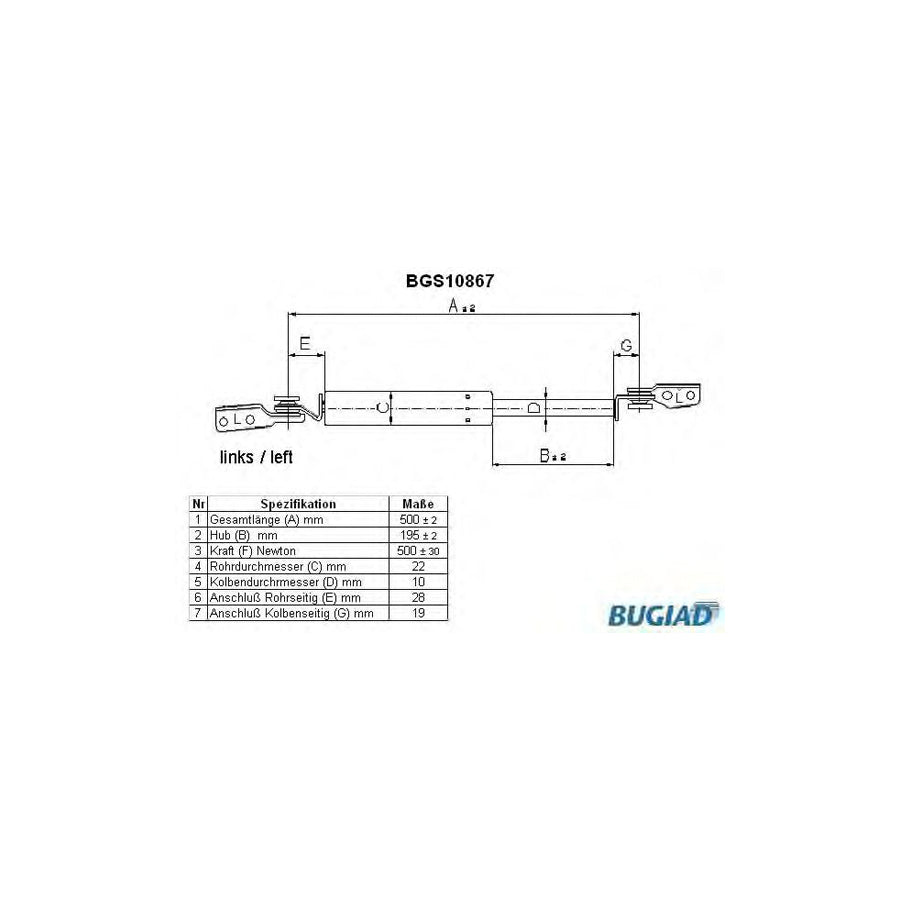 BUGIAD Bgs10867 Tailgate Strut