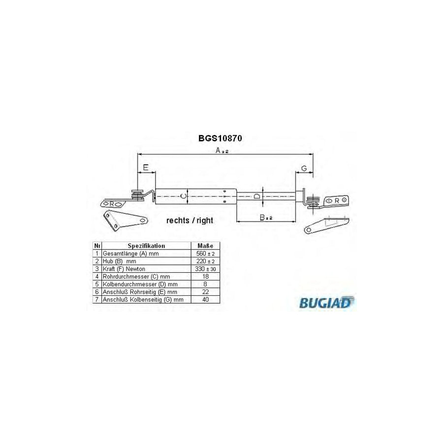 BUGIAD Bgs10870 Tailgate Strut for Nissan Sunny III Hatchback (N14)