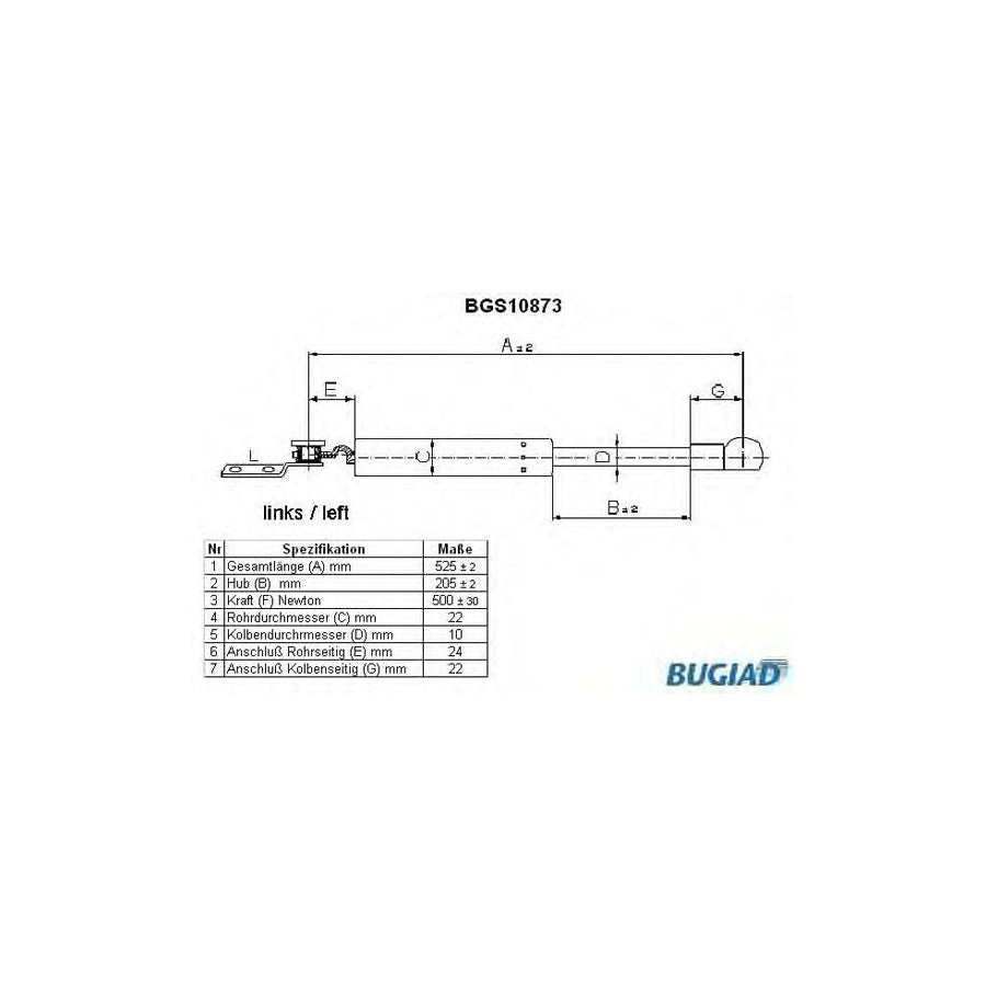 BUGIAD Bgs10873 Tailgate Strut for Nissan Sunny Liftback (N14)