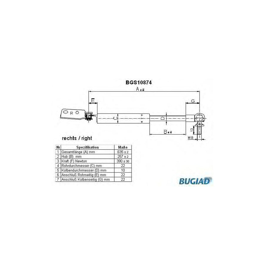 BUGIAD Bgs10874 Tailgate Strut for Subaru Forester I (Sf)