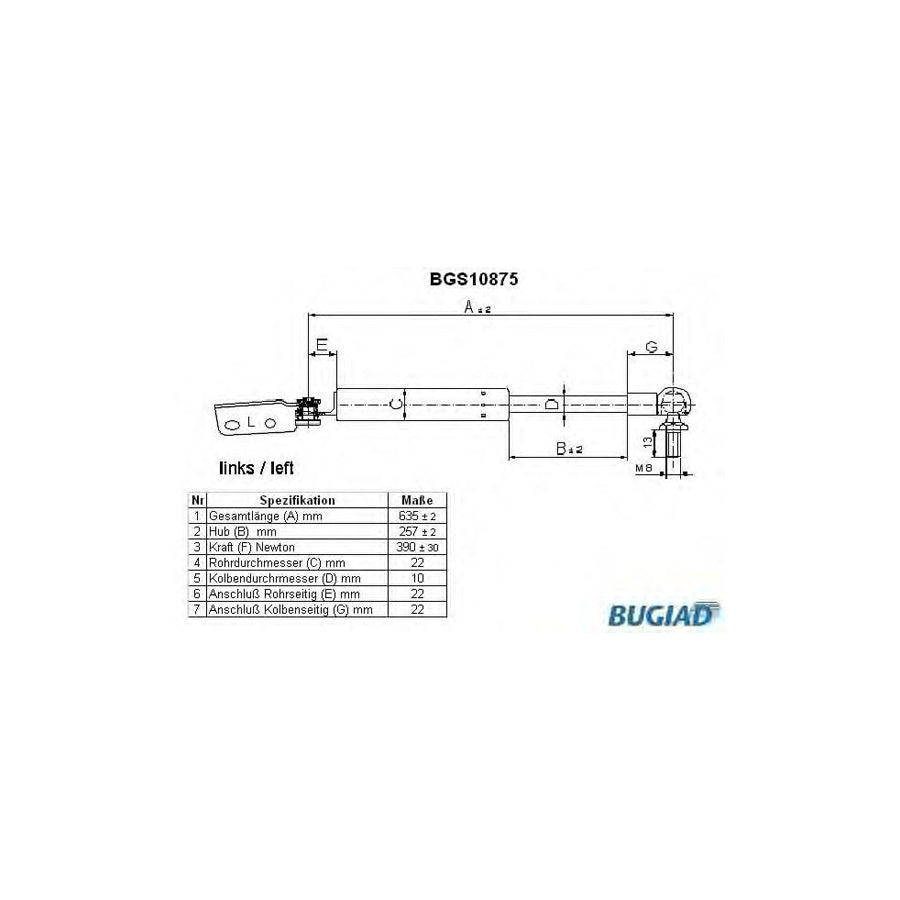 BUGIAD Bgs10875 Tailgate Strut for Subaru Forester I (Sf)