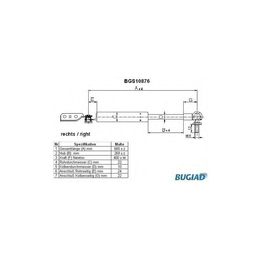 BUGIAD Bgs10876 Tailgate Strut for Subaru Legacy II Estate (Bg)