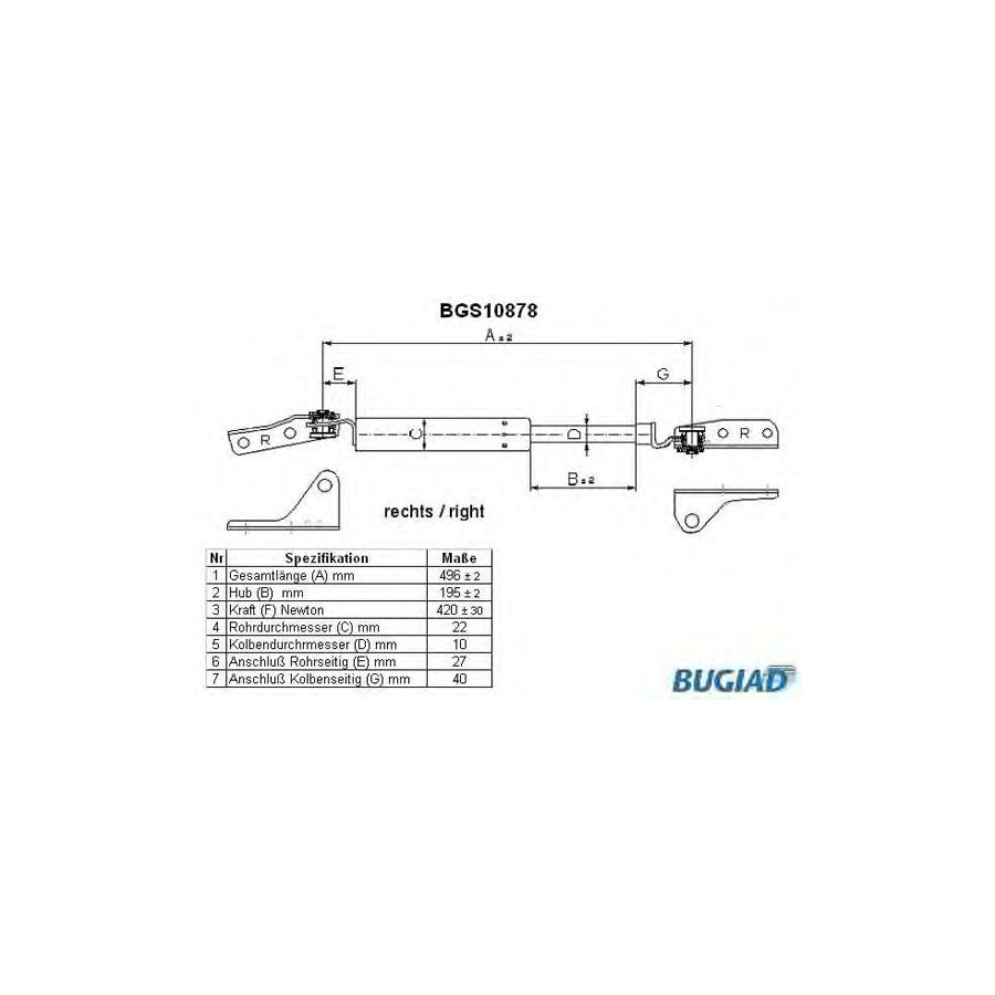 BUGIAD Bgs10878 Tailgate Strut for Suzuki Baleno I Estate (Eg)
