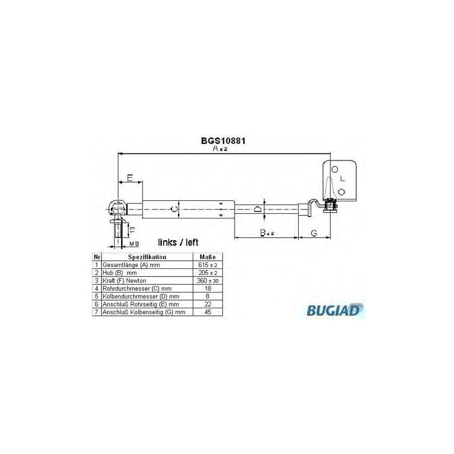 BUGIAD Bgs10881 Tailgate Strut for Suzuki Baleno I Hatchback (Eg)