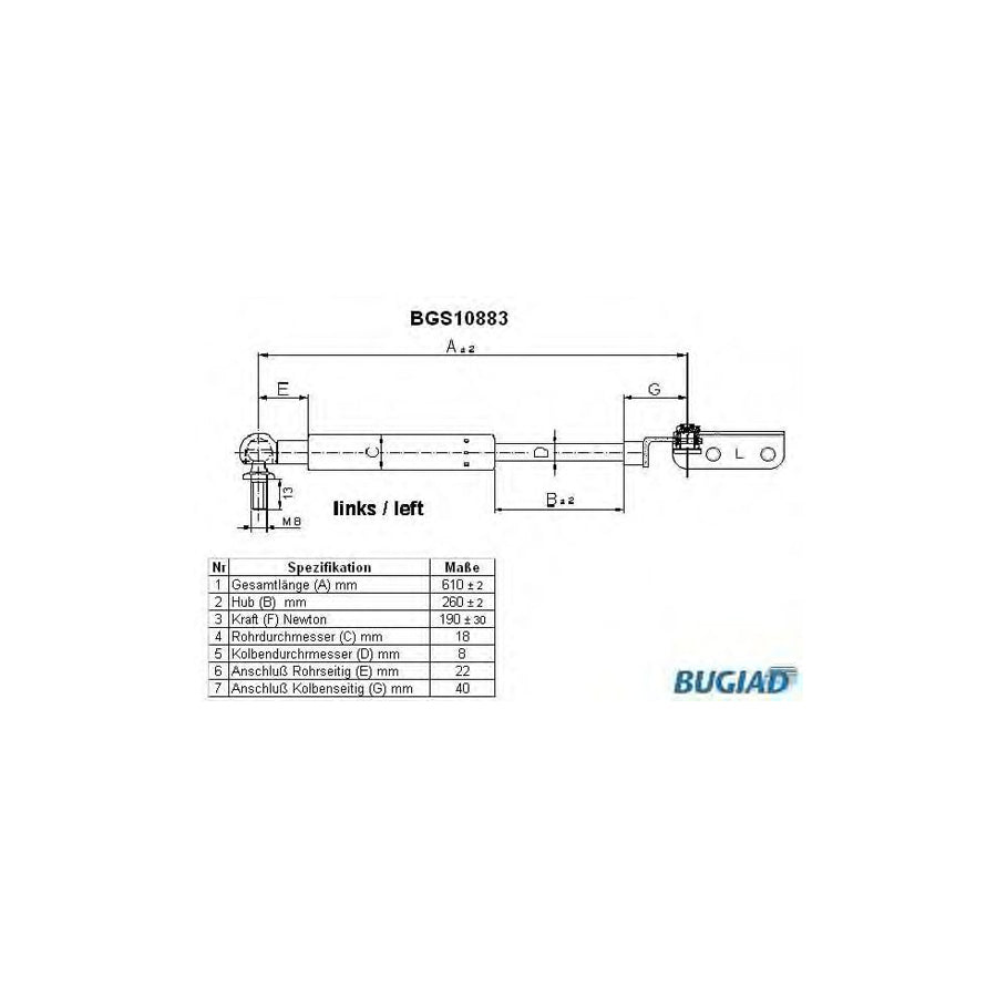 BUGIAD Bgs10883 Tailgate Strut for Suzuki Swift II Hatchback (Ea, Ma)