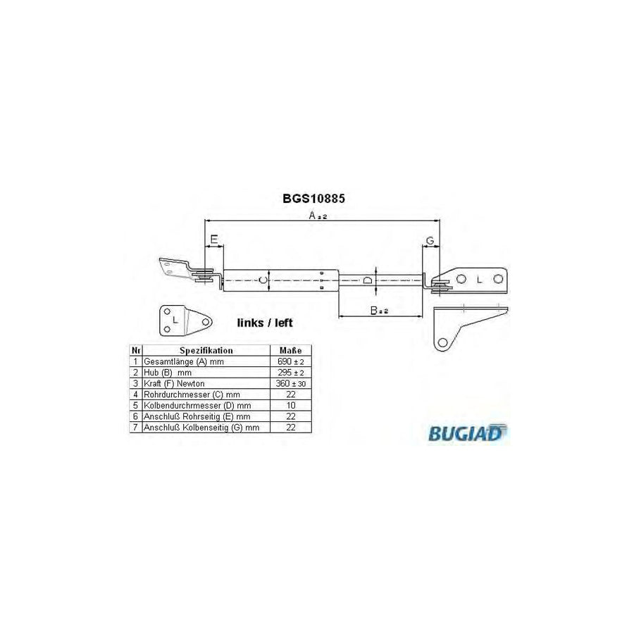 BUGIAD Bgs10885 Tailgate Strut for Suzuki Wagon R  I Hatchback (Em)
